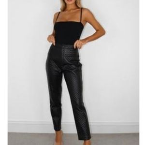 Faux leather quilted black slim leg trouser